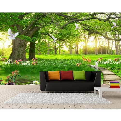 Aesthetic simplicity green big tree forest scenery wallpaper,living room TV sofa wall bedroom custom 3d mural papel de parede