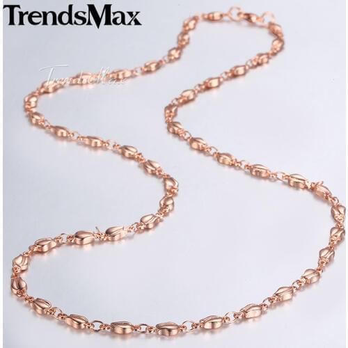 4mm Neckalce For Women Girls 585 Rose Gold Bud Link Chain Necklace Woman Fashion Jewelry Valentines Gifts 45cm 50cm 55cm GN226A