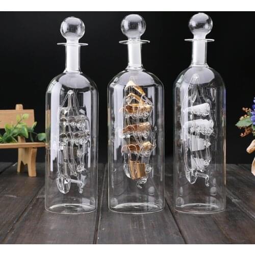 Sailing bottle Mini-landscape wooden base Glass bottle