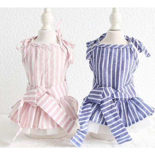 Striped Bow Pet Dog Clothes Summer Tutu Dress Dog Coat Cat Dress Dog Wedding Dress Floral Pet Dress Clothing Teddy