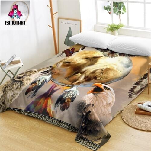 White Buffelo by Ismot Esha Bed Sheet Dreamcatcher Microfiber Flat Sheet Queen King Eagle Wolf Bedclothes Tribal sabanas 1-Piece