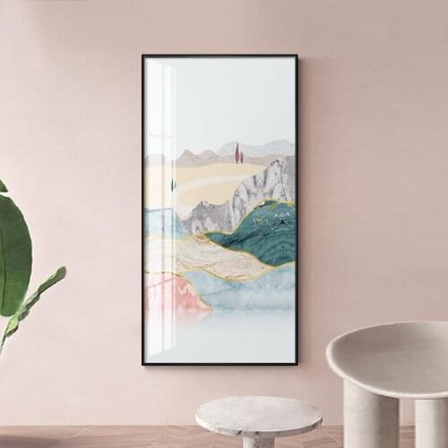Pink Geometry Nature Landscape Canvas Painting Mountain Lake Abstract Wall Art Poster Nordic Print Creative Picture Home Decor