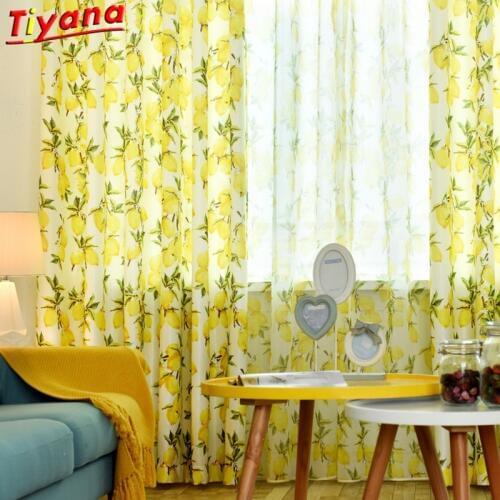 Nordic Style Lemon Pattern Curtains for Living Room Yellow Tulle Curtains for Kitchen Window Treatments Drapes wp166#30