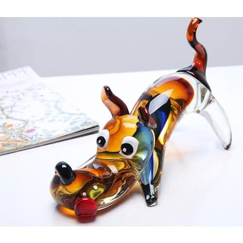 Nordic Blow Glass Dog Figurines Collectible Handmade Clear Crystal Sculpture Home Decor Statue Ornaments