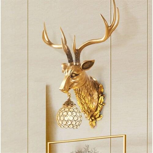 Modern Retro Resin Antlers LED Wall Lamp For Bedside Lamp Living Room Deer Head Lampgarden Decor Home Accessories Wall Lights
