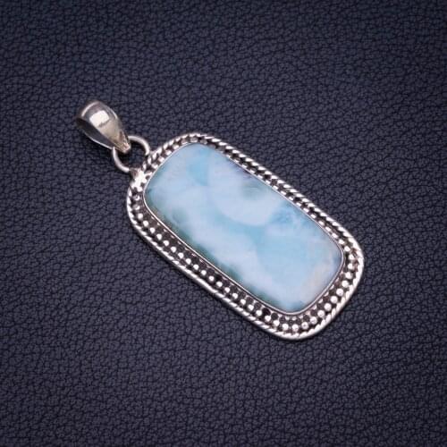 StarGems Natural Caribbean Larimar Handmade 925 Sterling Silver Pendant 1.75" E3657