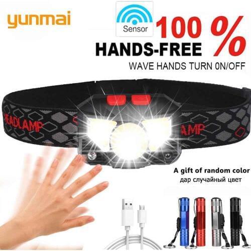 6000lums Sensor LED Headlamp Motion Sensor Powerfull Hard Hat LED headlight Built-in inductive USB rechargeable Waterproof gift