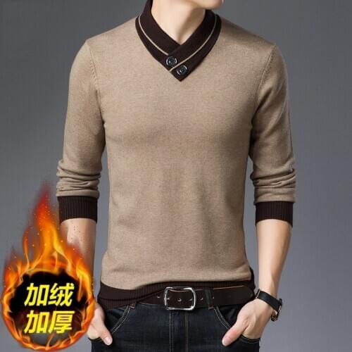 Thick Warm Cotton Liner V-Neck Pull Homme Christmas Sweater Men Winter Wool Mens Sweaters Mens New Knit Pullover Men