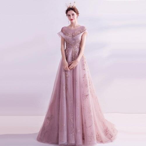 Evening Dresses Illusion A-Line O-Neck Short Crystal Pearls Sequined Backless Lace Tulle Luxury Elegant Women Formal Gown TS026