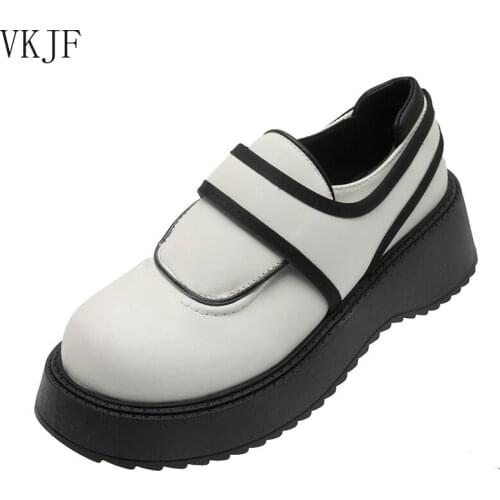 Womens Female Footwear All-Match Casual Sneaker British Style Clogs Platform 2021 New Leather Dress