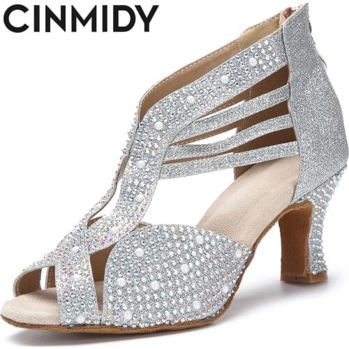 CINMIDY New Hot Selling Women Latin Dance Shoes Tango Salsa Ballroom Professional Dance Boots For Women Wedding Heels 5CM-10CM