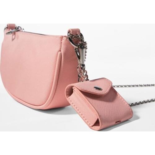 Womens Pink Case Detailed Chain Hanging Mini Bag