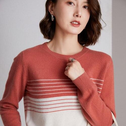 100% Pure Wool Sweater Womens Round Neck Loose sweater New Spring Autumn Winter short long-sleeve knit Cashmere sweater Female