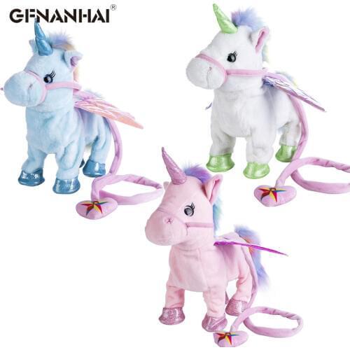 1pc 35cm Electric Walking Unicorn Plush Toy Stuffed Animal Toy Electronic Music Unicorn Toy for Children Christmas Gifts