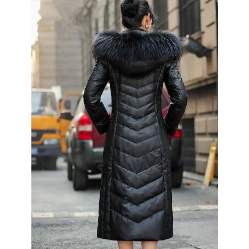 2020 Real Leather Jacket Winter Coat Women Real Raccoon Fur Collar Down Jacket Women Long Genuine Sheepskin Coat MY4728