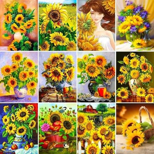 2021 5d Diy Vase Sunflower Cross Stitch Diamond Painting Flower Full Round/square Rhinestone Mosaic Home Decoration Painting
