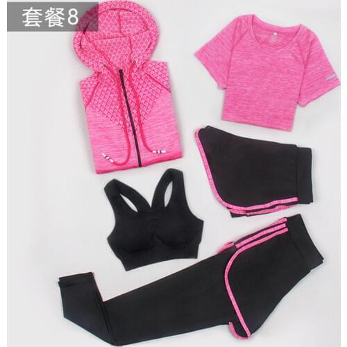 5 pcs/set yoga sets coat+t shirt+bra+shorts+pants workout clothes for women gym clothing running sports suit jogging femme
