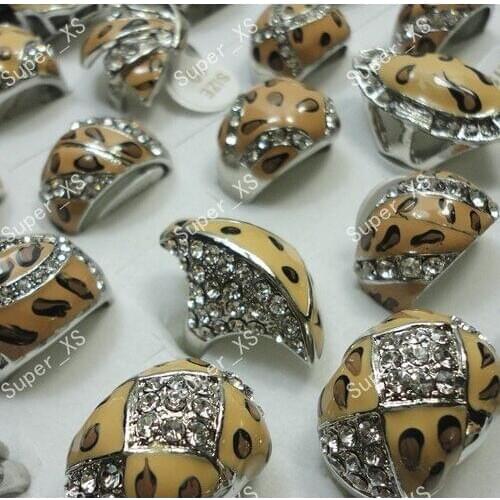 6Pcs Whole Lots Jewelry Fashion Women Nice Leopard Enamel Rhinestone Rings LB124 Free Shipping