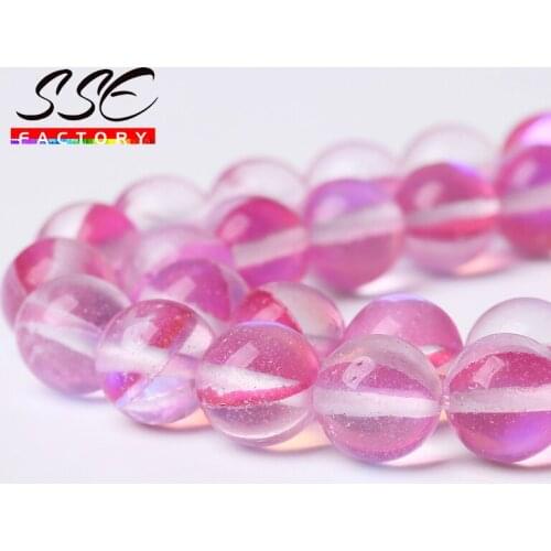 A+ Austria Crystal Synthesis Glitter Pink Moon Stone Beads 15'' Strand For Jewelry Making DIY Bracelet Accessories 6 8 10 12 mm