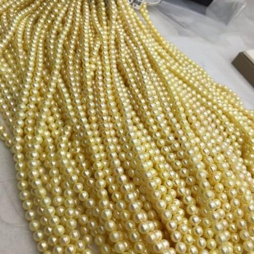 Loose beads AKOYA champagne yellow ROUND 6-7MM wholesale for DIY for jewelry 45cm