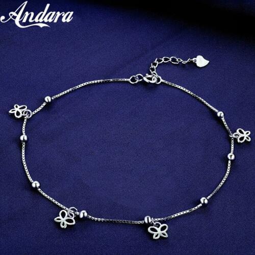Solid Silver 100% 925 Silver Anklet Woman Small Butterfly Pendant Silver Anklet Summer Style