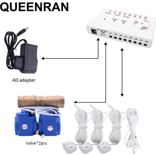 Russian WLD-806 Water Leak Sensor Alarm For Home Security with 2pcs 1/2"(DN15) Valves Water Leakage Flood Overflow Detector