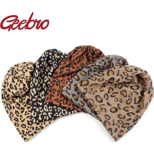 Geebro Fashion Women Hat Striped Female Beanies Skullies Casual Polyester Cotton Leopard Scarf Cap Autumn Winter Warm Hats
