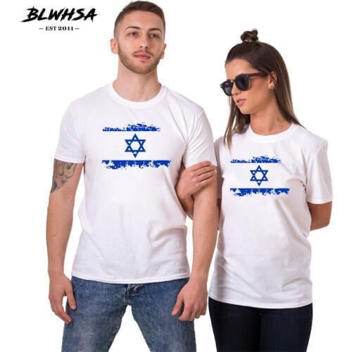 BLWHSA Lovers Couple Woman Cotton Israel Flag Funny Print Couples Leisure Retro T-shirt Man Tshirt Short Sleeve O Neck T-shirt