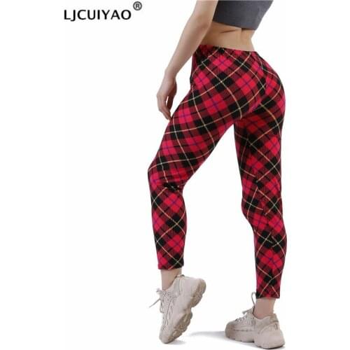 LJCUIYAO Plaid Leggings Fitness Hips Breathable Sports Running Workout Pants Womens Gym Activewear For High Waist 2021 Bottom