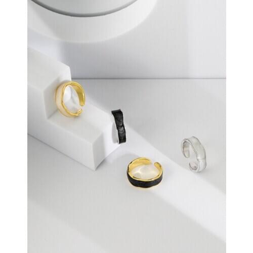 Real 925 Sterling Silver White Black Rings For Women Jewelry 2021, Simple Adjustable Finger Ring Woman Birthday Gift Accessories