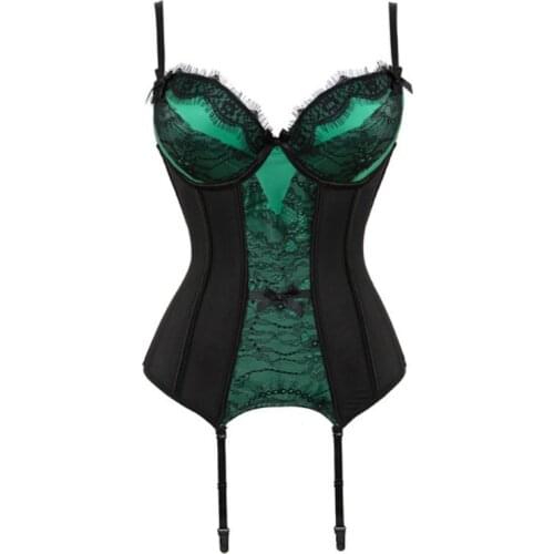 Removable Strap Corset With Cup Girdle Lingerie Bowknot Lace Up Bodysuit For Women Padded Bra Corsets Bustiers With Suspenders