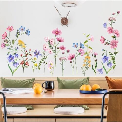 Creative plant wall stickers pink flowers bedroom bedside porch skirting sofa background decoration stickers home decoration