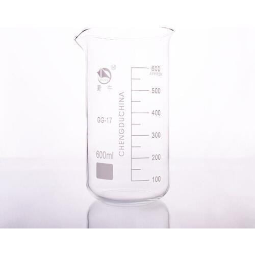 Beaker in tall form,Capacity 600ml,Outer diameter=82mm,Height=170mm,Laboratory beaker