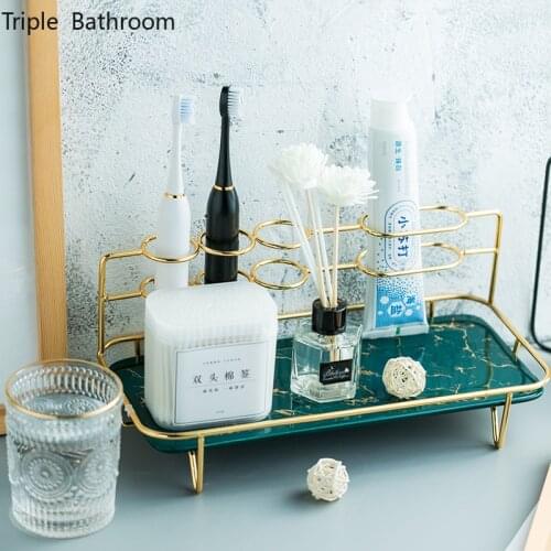 Light Luxury Cosmetics Storage Holder Ceramics Restroom Wash Supplies Toothbrush Holder Bathroom Storage Tray Accessories