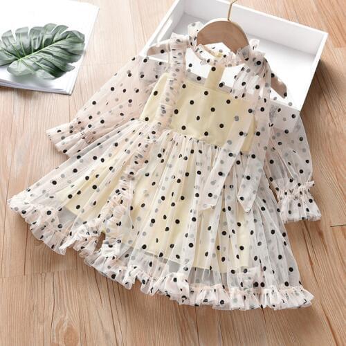 Baby Girls Summer Dress Soft Dot Ruffles Clothing Children Long Sleeve Summer Elegant Holiday Wear Fashion Princess Dress 18M-6T