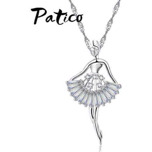 Fashion 925 Sterling Silver Necklace Dance BALLET Girl Pendant Necklace Chain Pendant AAA CZ Crystal Stone Jewelry Party