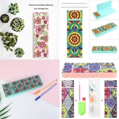 DIY Diamond Painting Pencil Box Diamond Embroidery Student Pen Storage Diamond Cross Stitch Crafts for Kids