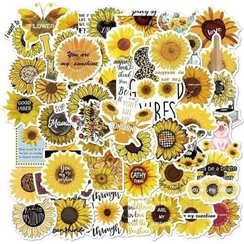 Flower plant small fresh sun flower graffiti sticker suitcase guitar skateboard stationery cute yellow NEW CN(Origin) stickers