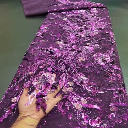 Newest Lady Party Dress Material High Quality Green Rich French Lace with Many Sequins HandWork Beads Tulle Fabric Turtle 2021