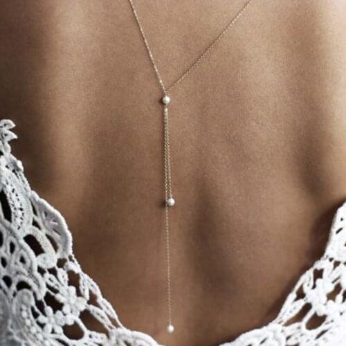 2021 New Simulated Pearl Backdrop Necklaces Back Chain Jewelry Women Party Bride Wedding Backless Dress Accessories Wholesale