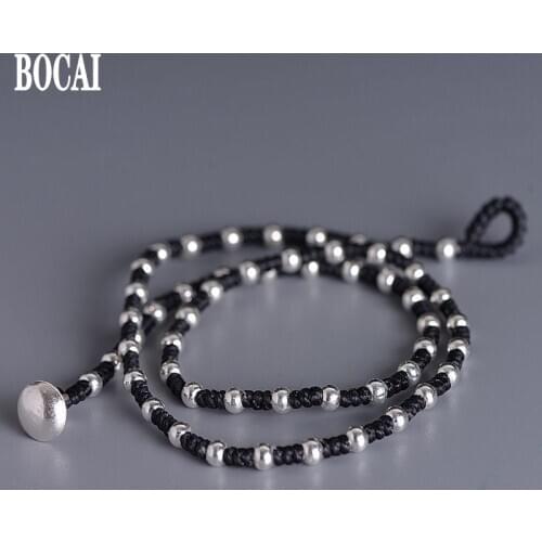 New S925 real Silver Necklace for Women Fashion Hand Woven 4mm 100% 925 Silver Bead Wax Necklace Womens silver Necklace