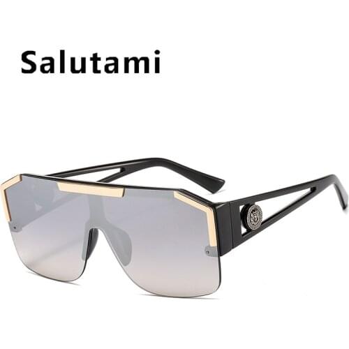 Oversized One Piece Rimless Square Sunglasses For Women Luxury Brand Sun Glasses Men Retro Alloy Wide Leg Eyewear Black Silver