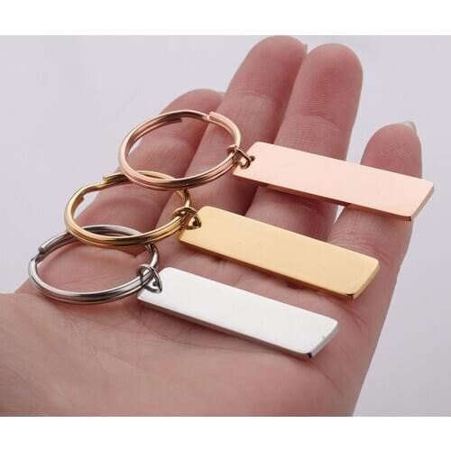 100% Stainless Steel Rectangle Bar Keychain Blank For Engrave Metal Rectangle Tag Charm Key Chain Mirror Polished 10pcs