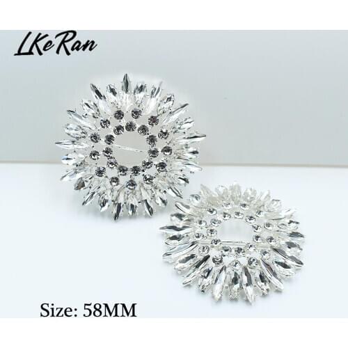 2Pcs/Lot 58MM Snowflake Crystal Rhinestone Alloy Slider Buckles for DIY Hair Accessories Wedding Chair Sash Ribbon Decoration