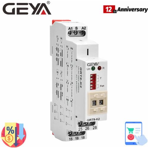 NEW ARRIVAL GRT8-K Digital Setting Time Relay AC DC 12V 24V 220V 230V Multifunction Time Delay on off Relay GEYA