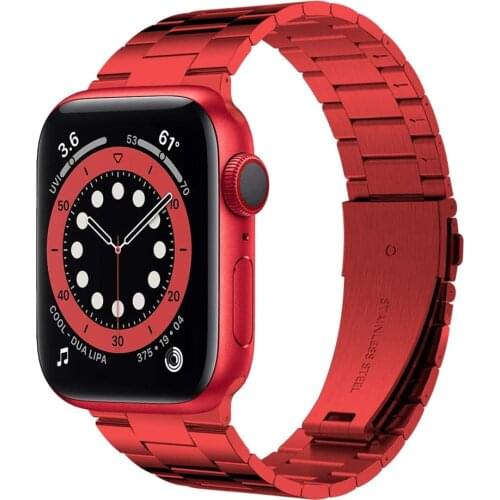 For Apple Watch Band 42mm 44mm 38mm 40mm Solid Stainless Steel Business Wristband iWatch Strap for Applewatch 6/5/4/3/2/1/SE Red