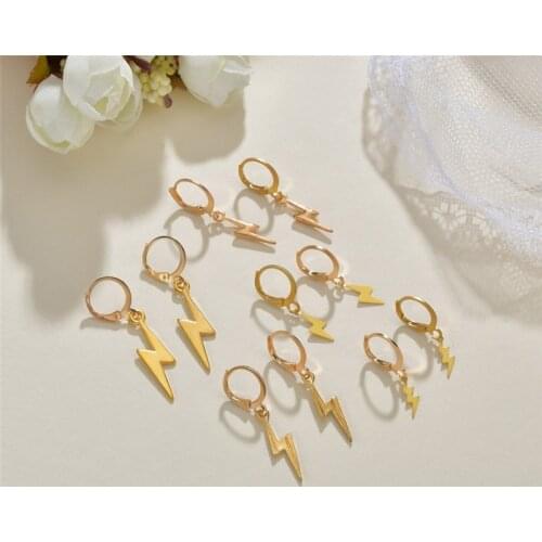 1Pair New Punk Metal Small Lightning Earrings For Women Men Vintage Hip Hop Geometric Pendant Hoop Earrings Ear Stud Jewelry
