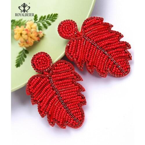 Boho Handmade Beads Drop Dangle Earring Leaf Pendant Earrings for Women New Design Fashion Jewelry Beaded Jewelry