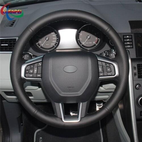 DIY Hand-Stitched Black Leather Car Steering Wheel Cover For Land Rover Discovery Sport 2015-2017 Car Interior Accessories