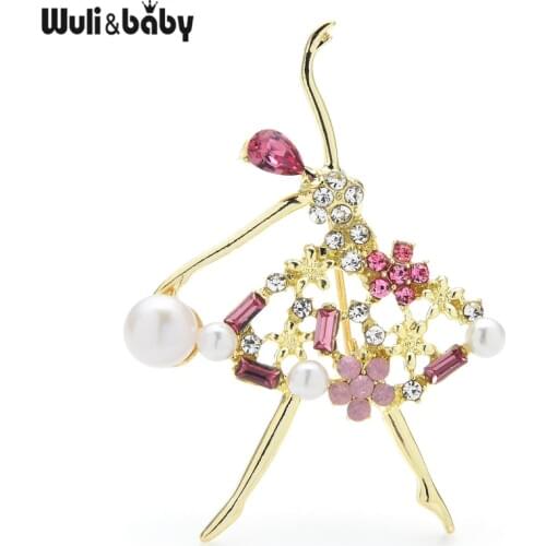 Wuli&baby Flower Dress Dance Girl Brooches Women Men Dancer Figure Party Casual Brooch Pins Gifts